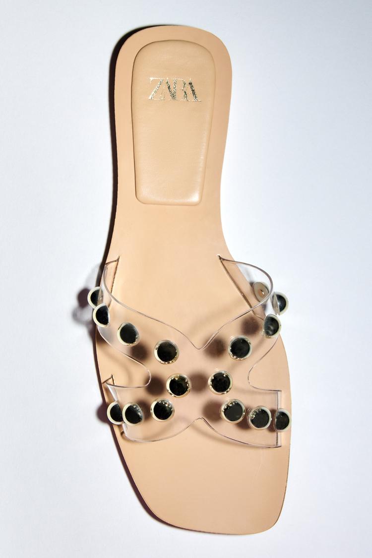 SANDALI BASSI IN VINILE CON BORCHIE Trasparente ZARA Italia Italy
